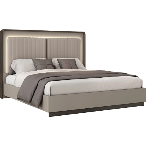 Velisse King Bed in Brown Metal Lacquer, Grey Lacquer & Grey Vegan Leather